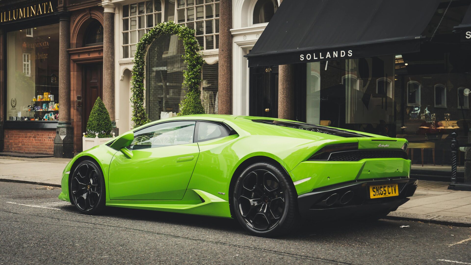 photo-of-parked-lime-green-lamborghini